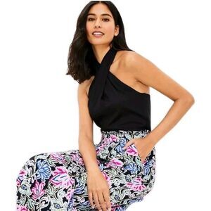 NWT loft Crossover black cotton halter top vneck Sz XS MSRP $56